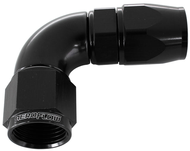 90 Deg -8AN Full Flow Teflon Hose End Black 1 Piece 25pk AF573-08DBLK-25 - Aeroflow