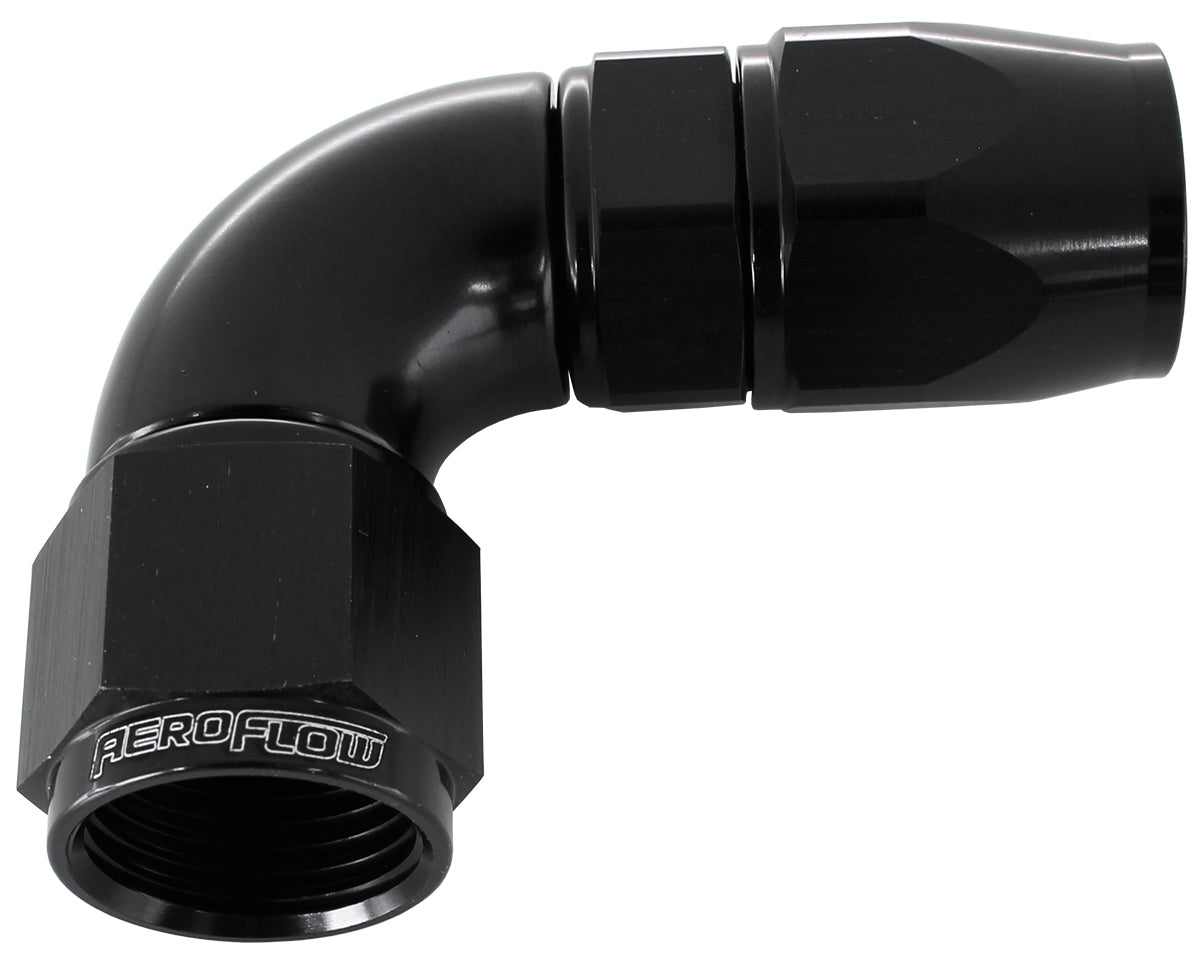 90 Deg -10AN Full Flow Teflon Hose End Black 1 Piece 25pk AF573-10DBLK-25 - Aeroflow