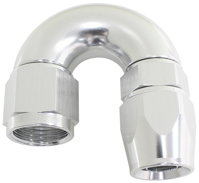 180 Deg -16AN Full Flow Teflon Hose End Silver 1 Piece Full Flow AF576-16DS - Aeroflow