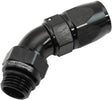 Male End -6ORB To -6AN Teflon Full Flow Billet 45 Deg Black AF582-06-06DBLK - Aeroflow