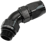 Male End -6ORB To -6AN Teflon Full Flow Billet 45 Deg Black AF582-06-06DBLK - Aeroflow