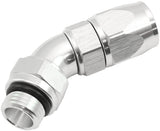 Male End -6ORB To -6AN Teflon Full Flow Billet 45 Deg Silver AF582-06-06DS - Aeroflow