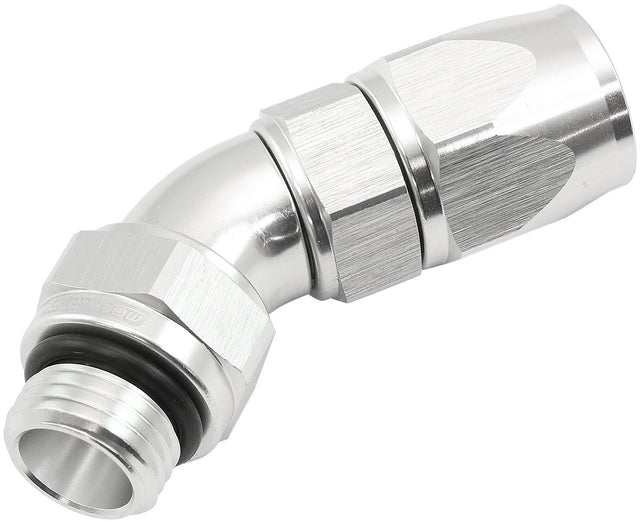 Male End -6ORB To -6AN Teflon Full Flow Billet 45 Deg Silver AF582-06-06DS - Aeroflow