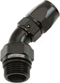 Male End -8ORB To -6AN Teflon Full Flow Billet 45 Deg Black AF582-06-08DBLK - Aeroflow