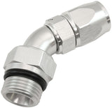 Male End -8ORB To -6AN Teflon Full Flow Billet 45 Deg Silver AF582-06-08DS - Aeroflow
