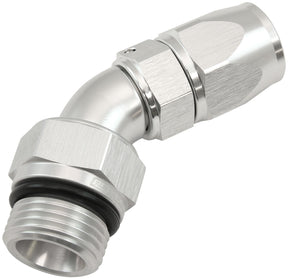 Male End -8ORB To -6AN Teflon Full Flow Billet 45 Deg Silver AF582-06-08DS - Aeroflow