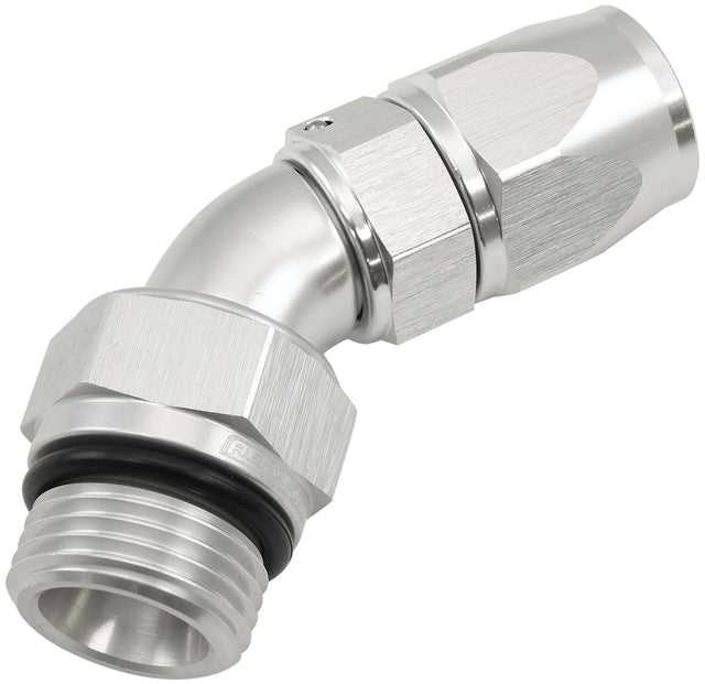 Male End -8ORB To -6AN Teflon Full Flow Billet 45 Deg Silver AF582-06-08DS - Aeroflow
