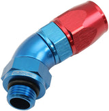 Male End -6ORB To -8AN Teflon Full Flow Billet 45 Deg Blue AF582-08-06D - Aeroflow