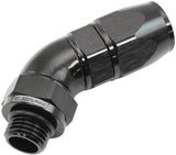 Male End -6ORB To -8AN Teflon Full Flow Billet 45 Deg Black AF582-08-06DBLK - Aeroflow