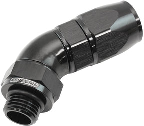 Male End -6ORB To -8AN Teflon Full Flow Billet 45 Deg Black AF582-08-06DBLK - Aeroflow