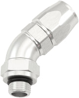 Male End -6ORB To -8AN Teflon Full Flow Billet 45 Deg Silver AF582-08-06DS - Aeroflow