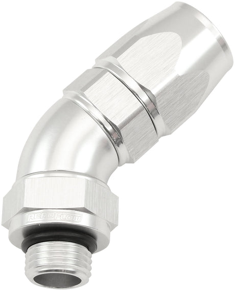 Male End -6ORB To -8AN Teflon Full Flow Billet 45 Deg Silver AF582-08-06DS - Aeroflow