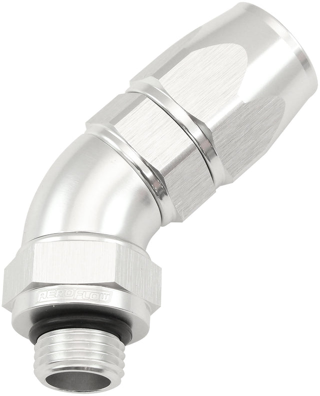 Male End -6ORB To -8AN Teflon Full Flow Billet 45 Deg Silver AF582-08-06DS - Aeroflow