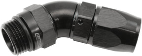 Male End -8ORB To -8AN Teflon Full Flow Billet 45 Deg Black AF582-08-08DBLK - Aeroflow