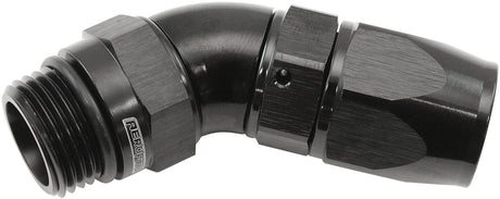 Male End -8ORB To -8AN Teflon Full Flow Billet 45 Deg Black AF582-08-08DBLK - Aeroflow