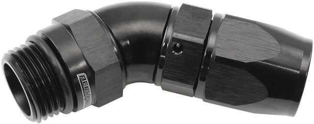 Male End -8ORB To -8AN Teflon Full Flow Billet 45 Deg Black AF582-08-08DBLK - Aeroflow