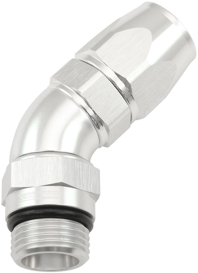 Male End -8ORB To -8AN Teflon Full Flow Billet 45 Deg Silver AF582-08-08DS - Aeroflow