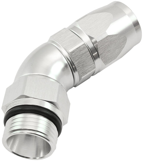 Male End -10ORB To 10AN Teflon Full Flow Billet 45 Deg Silver AF582-10-10DS - Aeroflow