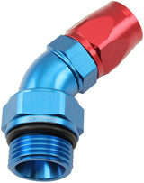 Male End -12ORB To 10AN Teflon Full Flow Billet 45 Deg Blue AF582-10-12D - Aeroflow