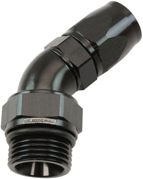 Male End -12ORB To 10AN Teflon Full Flow Billet 45 Deg Black AF582-10-12DBLK - Aeroflow