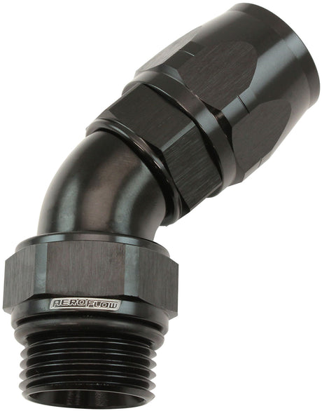 Male End -12ORB To 12AN Teflon Full Flow Billet 45 Deg Black AF582-12-12DBLK - Aeroflow