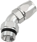 Male End -12ORB To 12AN Teflon Full Flow Billet 45 Deg Silver AF582-12-12DS - Aeroflow