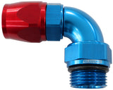 Male End -6ORB To -6AN Teflon Full Flow Billet 90 Deg Blue AF583-06-06D - Aeroflow