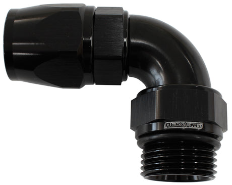 Male End -6ORB To -6AN Teflon Full Flow Billet 90 Deg Black AF583-06-06DBLK - Aeroflow