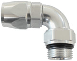 Male End -6ORB To -6AN Teflon Full Flow Billet 90 Deg Silver AF583-06-06DS - Aeroflow