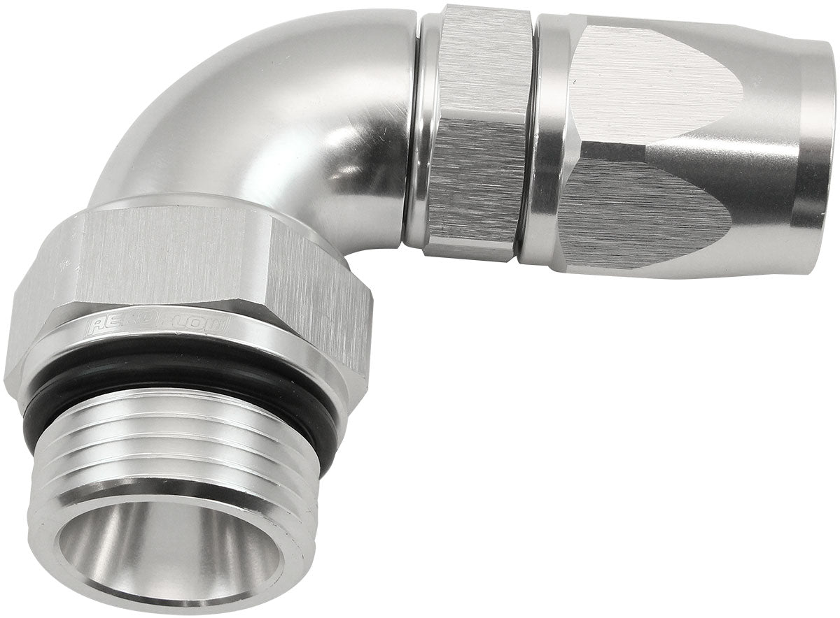 Male End -8ORB To -6AN Teflon Full Flow Billet 90 Deg Silver AF583-06-08DS - Aeroflow