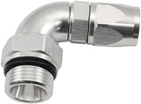 Male End -8ORB To -6AN Teflon Full Flow Billet 90 Deg Silver AF583-06-08DS - Aeroflow
