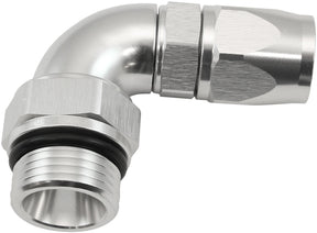 Male End -8ORB To -6AN Teflon Full Flow Billet 90 Deg Silver AF583-06-08DS - Aeroflow