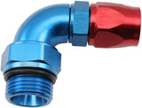 Male End -6ORB To -8AN Teflon Full Flow Billet 90 Deg Blue AF583-08-06D - Aeroflow