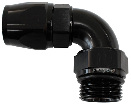Male End -8ORB To -8AN Teflon Full Flow Billet 90 Deg Black AF583-08-08DBLK - Aeroflow