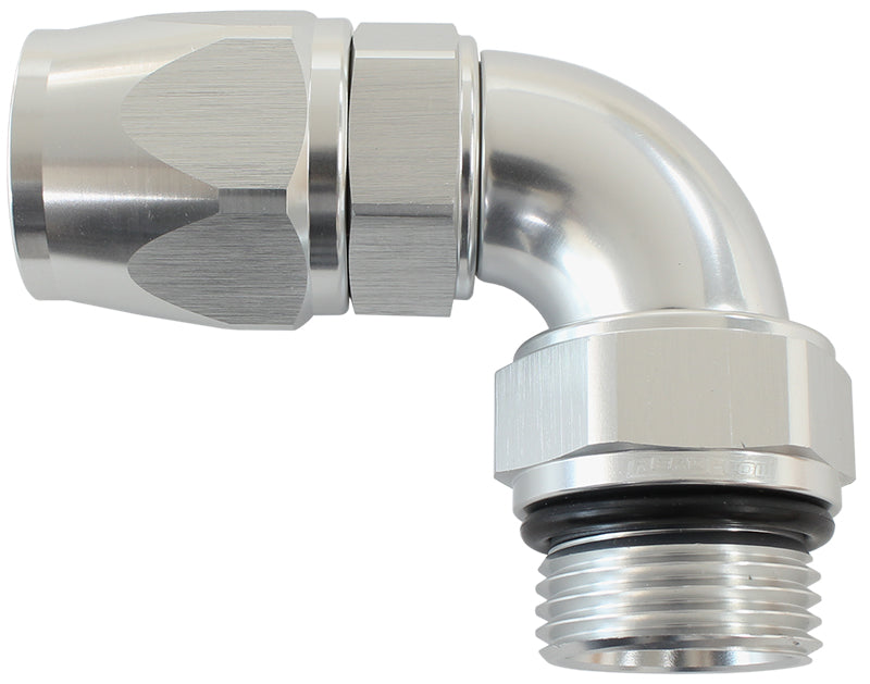 Male End -8ORB To -8AN Teflon Full Flow Billet 90 Deg Silver AF583-08-08DS - Aeroflow
