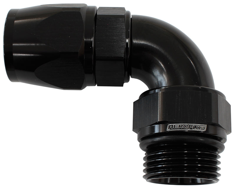 Male End -10ORB To 10AN Teflon Full Flow Billet 90 Deg Black AF583-10-10DBLK - Aeroflow