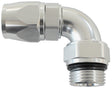Male End -10ORB To 10AN Teflon Full Flow Billet 90 Deg Silver AF583-10-10DS - Aeroflow