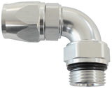 Male End -10ORB To 10AN Teflon Full Flow Billet 90 Deg Silver AF583-10-10DS - Aeroflow