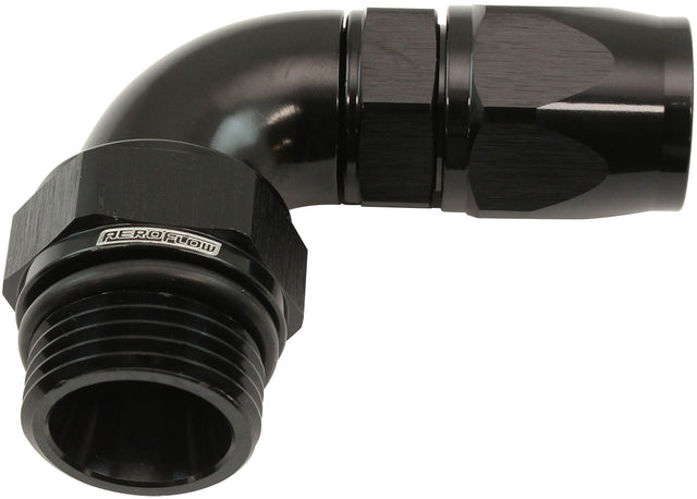 Male End -12ORB To 10AN Teflon Full Flow Billet 90 Deg Black AF583-10-12DBLK - Aeroflow