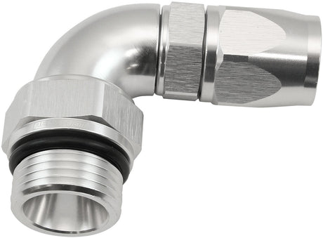 Male End -12ORB To 10AN Teflon Full Flow Billet 90 Deg Silver AF583-10-12DS - Aeroflow
