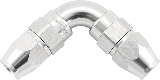 90 Deg -4AN To -4AN Teflon Full Flow Double Hose Ends PTFE Silver AF593-04-04DS - Aeroflow
