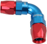 90 Deg -6AN To -6AN Teflon Full Flow Double Hose Ends Blue PTFE AF593-06-06D - Aeroflow