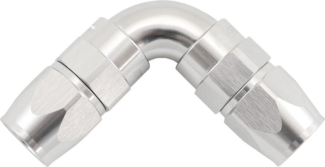 90 Deg -6AN To -6AN Teflon Full Flow Double Hose Ends PTFE Silver AF593-06-06DS - Aeroflow