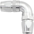 90 Deg -12AN To -12AN Teflon Full Flow Double Hose Ends Silver PTFE AF593-12-12DS - Aeroflow