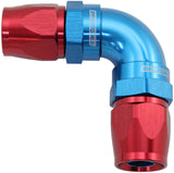 90 Deg -16AN To -16AN Teflon Full Flow Double Hose Ends Blue PTFE AF593-16-16D - Aeroflow