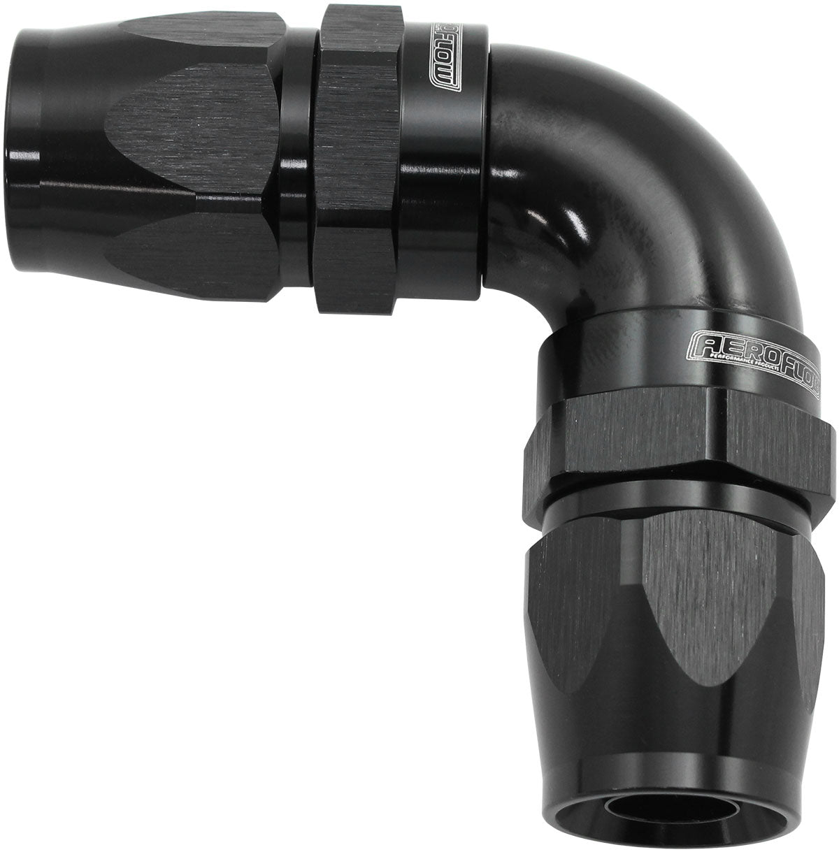 90 Deg -16AN To -16AN Teflon Full Flow Double Hose Ends Black PTFE AF593-16-16DBLK - Aeroflow