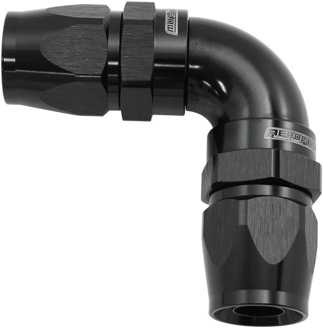90 Deg -16AN To -16AN Teflon Full Flow Double Hose Ends Black PTFE AF593-16-16DBLK - Aeroflow