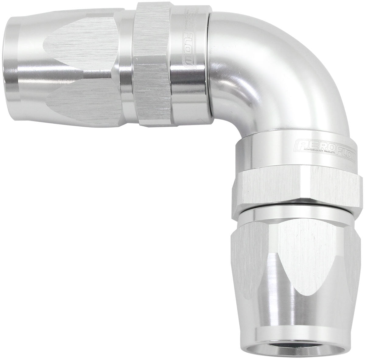 90 Deg -16AN To -16AN Teflon Full Flow Double Hose Ends Silver PTFE - AF593-16-16D AF593-16-16DS - Aeroflow