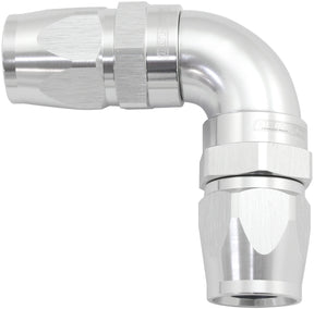 90 Deg -20AN To -20AN Teflon Full Flow Double Hose Ends Silver PTFE AF593-20-20DS - Aeroflow