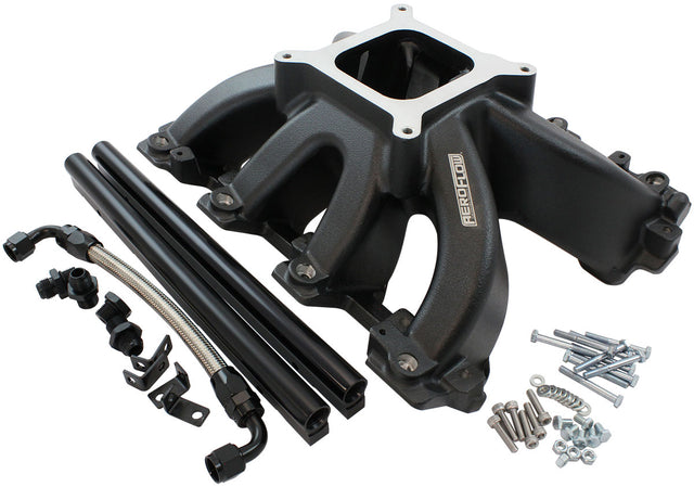 GM LS Carby Intake Manifold Cathedral Hi Rise EFI LS1 LS2 Black AF6250-5001 - Aeroflow